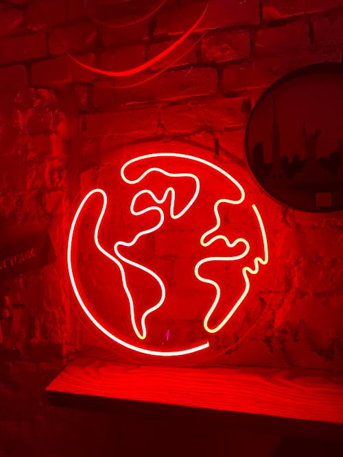 Red Neon Light in the Shape of Globe 