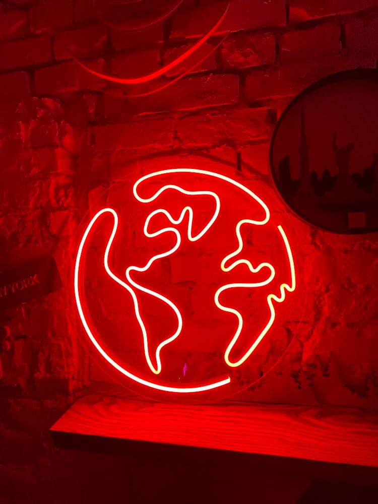 Red Neon Light In The Shape Of Globe 