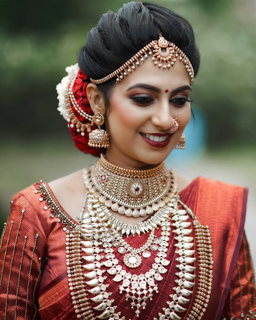 Portrait of Woman Wearing Traditional Indian Costume 