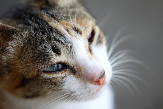 这张虎斑猫的特写镜头聚焦于脸部，清晰地展现出它蓝色的眼睛和精致的胡须