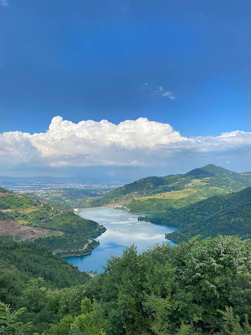 Bird's-eye view of Mountains and a Lake