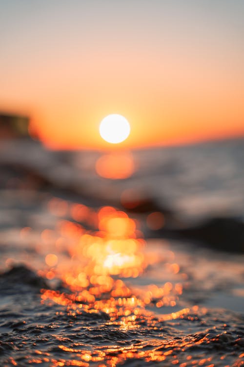 Sunset Reflection on the Sea Waves