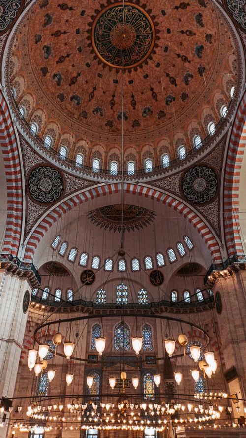 Free Exquisite dome interior of Suleymaniye Mosque in Istanbul, showcasing ornate architectural design. Stock Photo