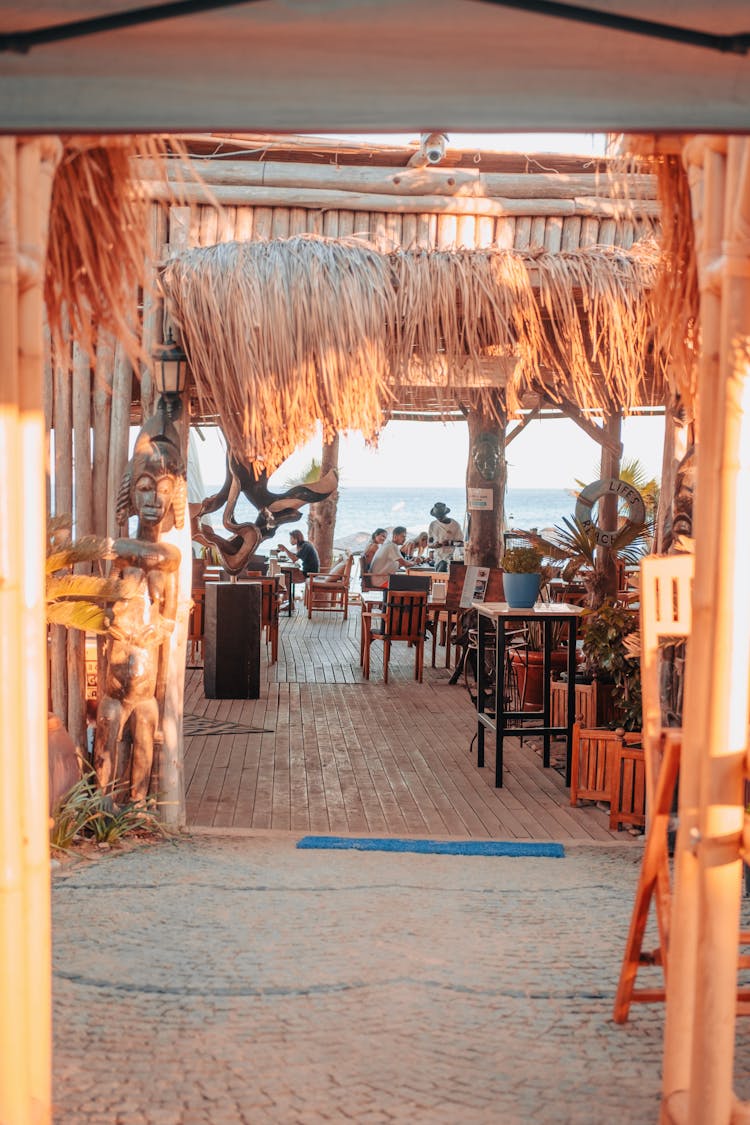 Entrance To Outdoor Restaurant At Sunset