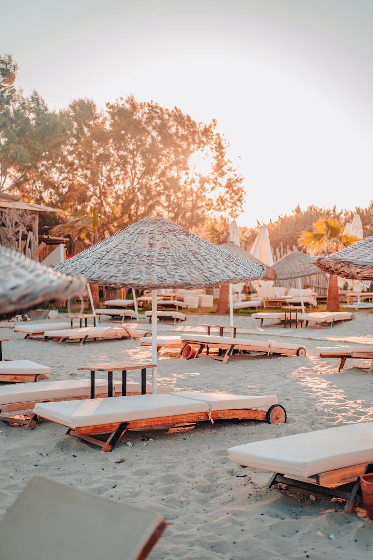 Sunlight Over Beach Umbrellas On Beach