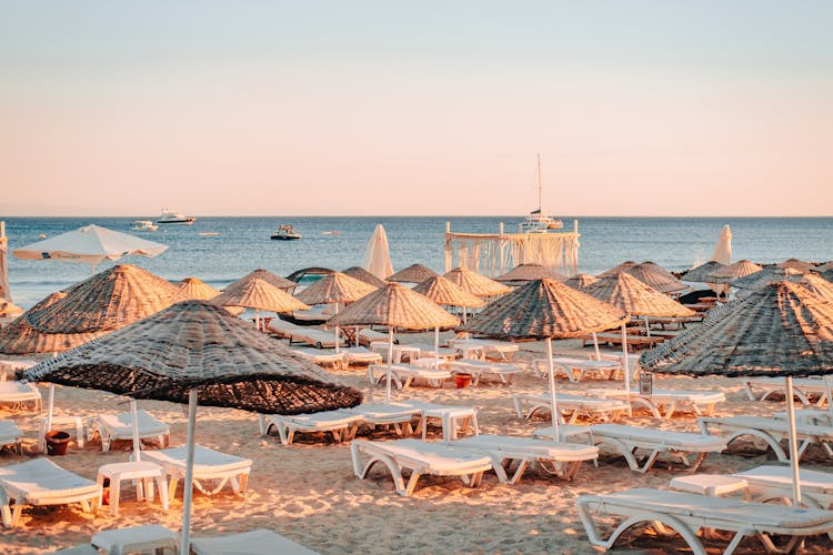 Beach Umbrellas And Sunbeds