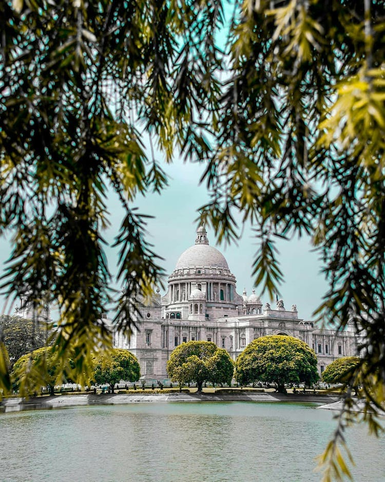 Victoria Memorial Seen From Lake Shore In Kolkata, India