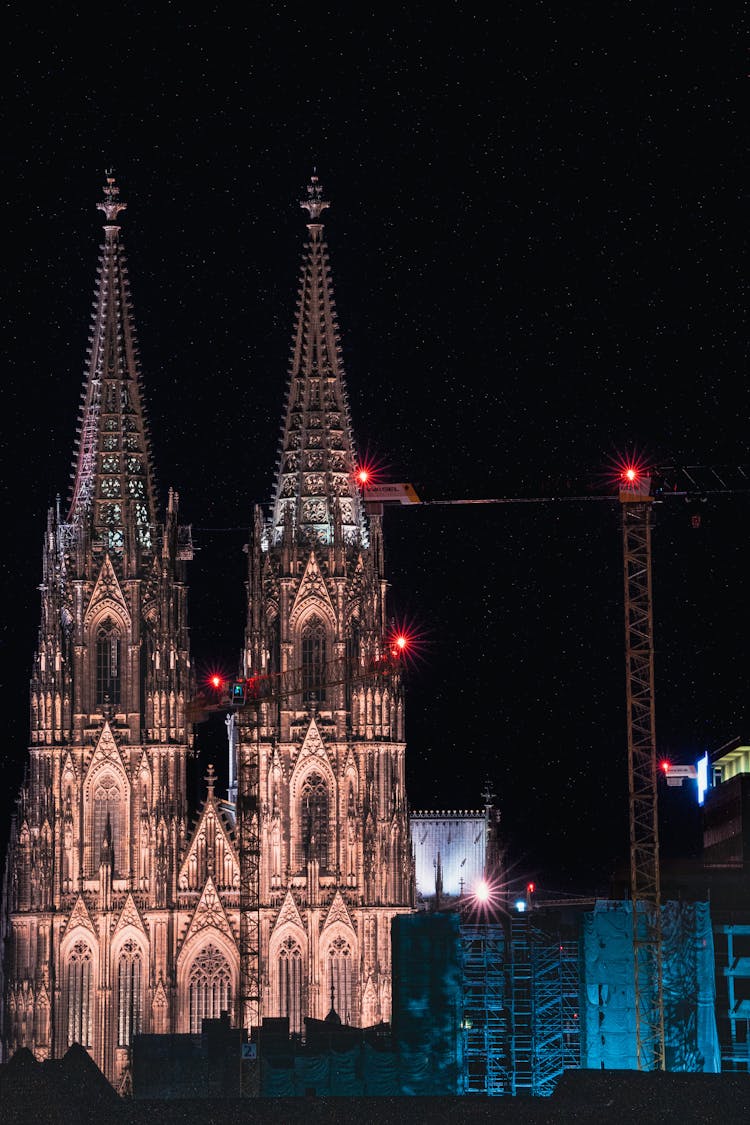 Gothic Cathedral Illuminated At Night