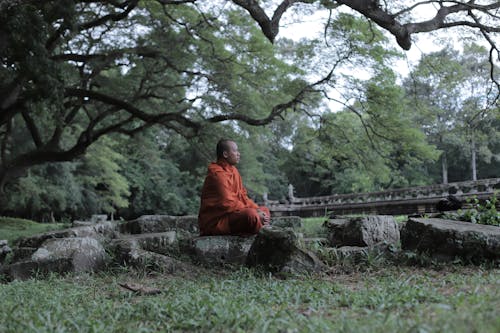 A Monk Sitting on the Rock 