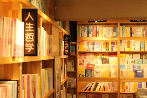 Brown Wooden Bookshelves With Books