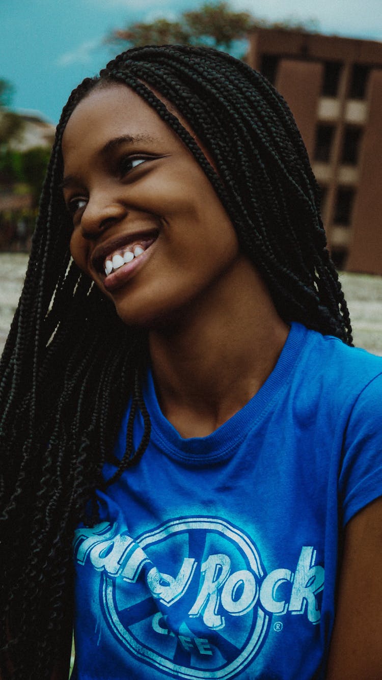 A Woman In A Blue Shirt 