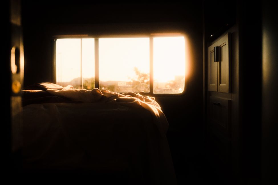 peaceful bedroom at dawn