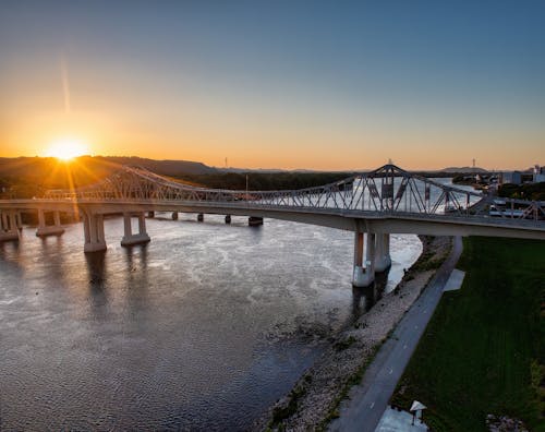 An Aerial Shot of the Winona Bridge during the Golden Hour