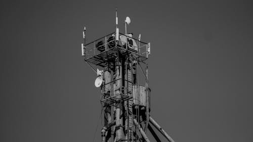 Tower with Antennas in Black and White