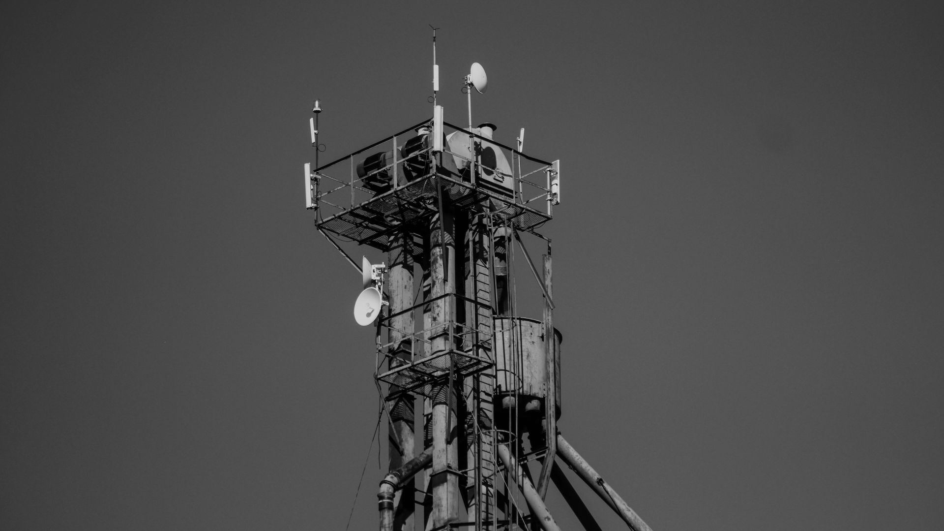 Tower with Antennas in Black and White