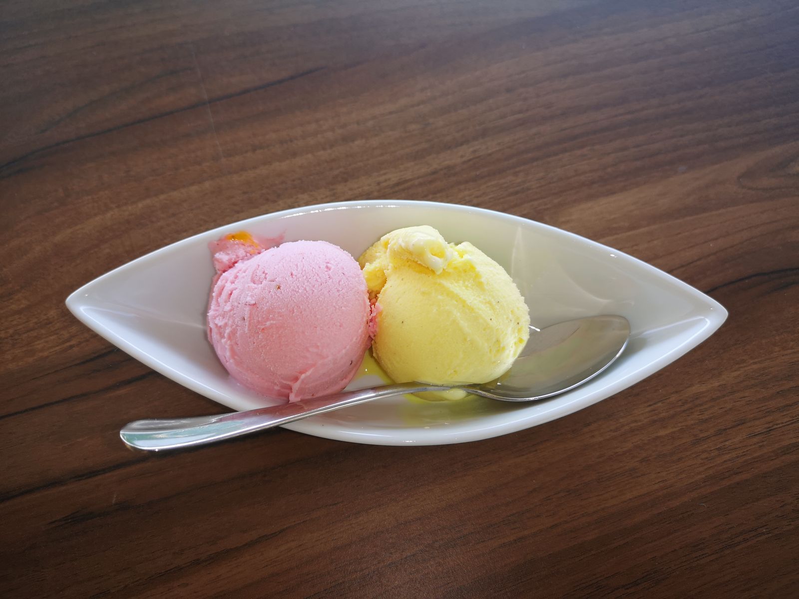Ice cream served in a bowl before it has time to soften and melt