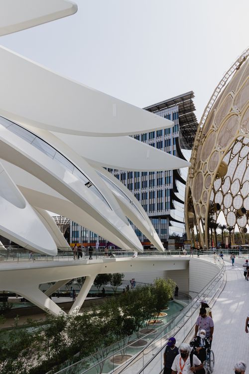 Free A blend of modern architecture and design at an international expo, showcasing futuristic style. Stock Photo