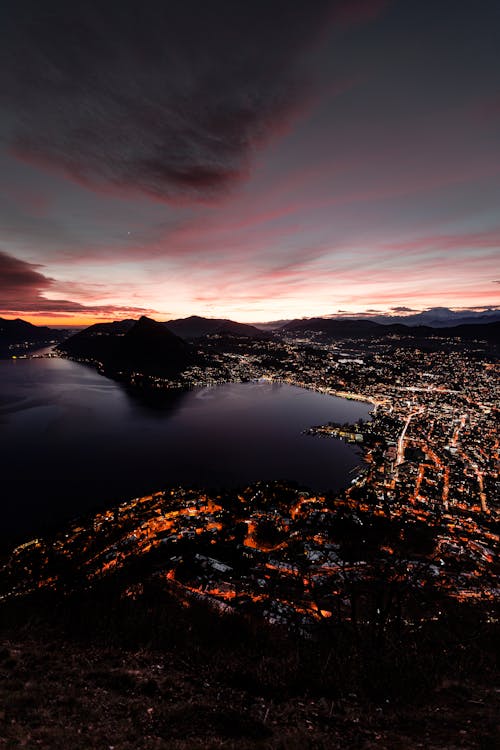 Aerial View of City at Sunset