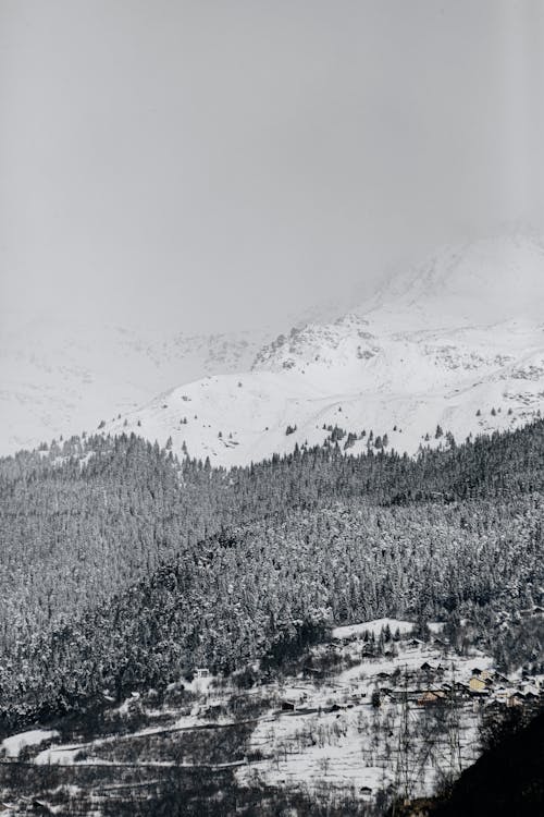 Black and White Landscape of a Snowcapped Mountain