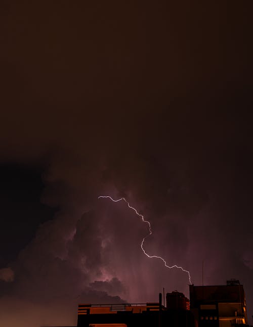 Lightning on Dark Night Sky