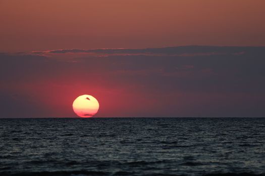 Stunning sunset capturing the vivid colors of the sky over a tranquil ocean view.