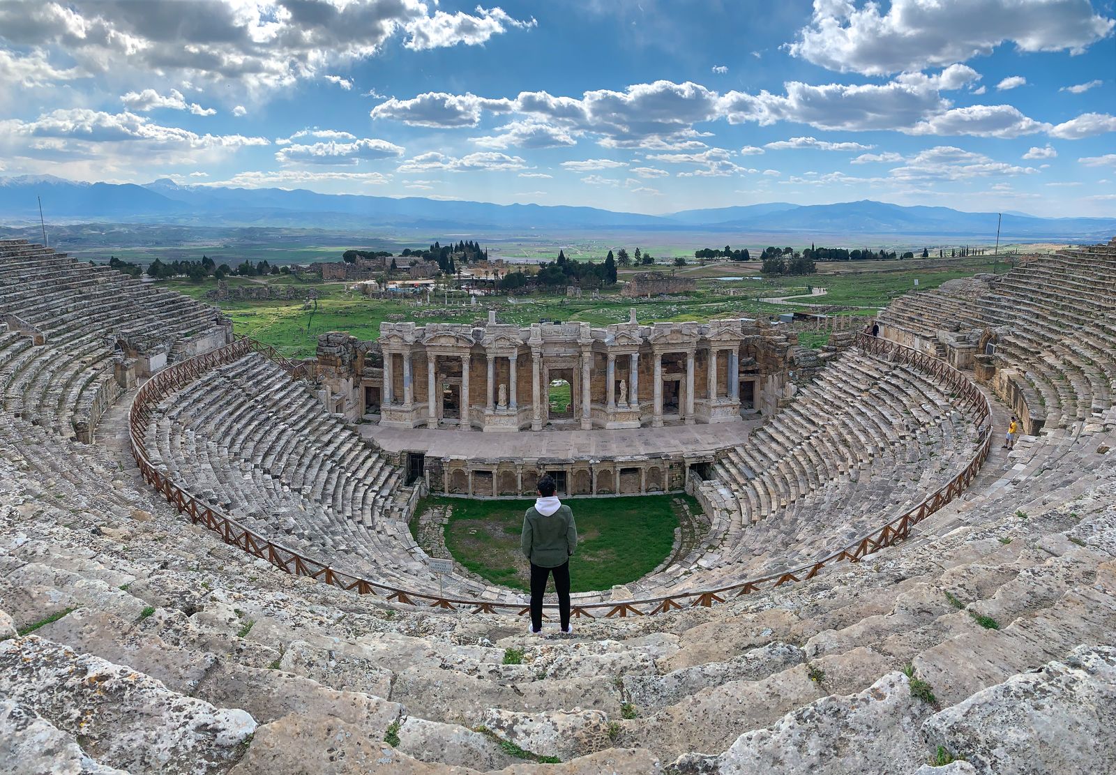Hierapolis ancient theatre ruins Pamukkale Turkey person standing