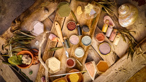 Free Rustic Composition of Earth Pigment Palettes Stock Photo