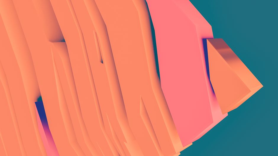 A colorful abstract 3D geometric design with flowing shapes and vibrant colors.