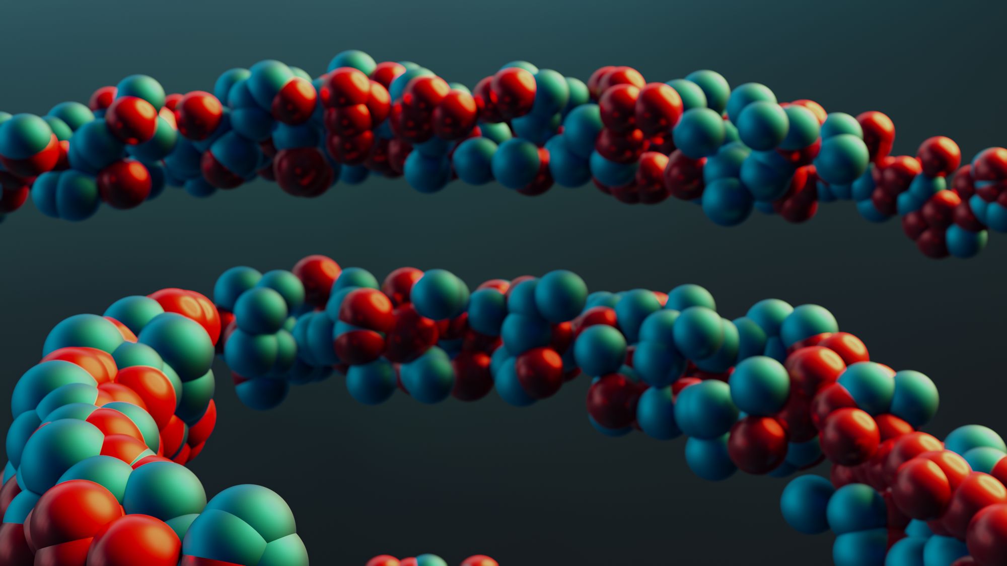 Vibrant closeup of a colorful molecular model illustrating abstract scientific concepts.