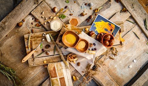 Free Assorted Items over a Wood Palette Stock Photo