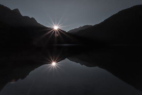 Free Silhouette Of Mountain Near Body Of Water Stock Photo
