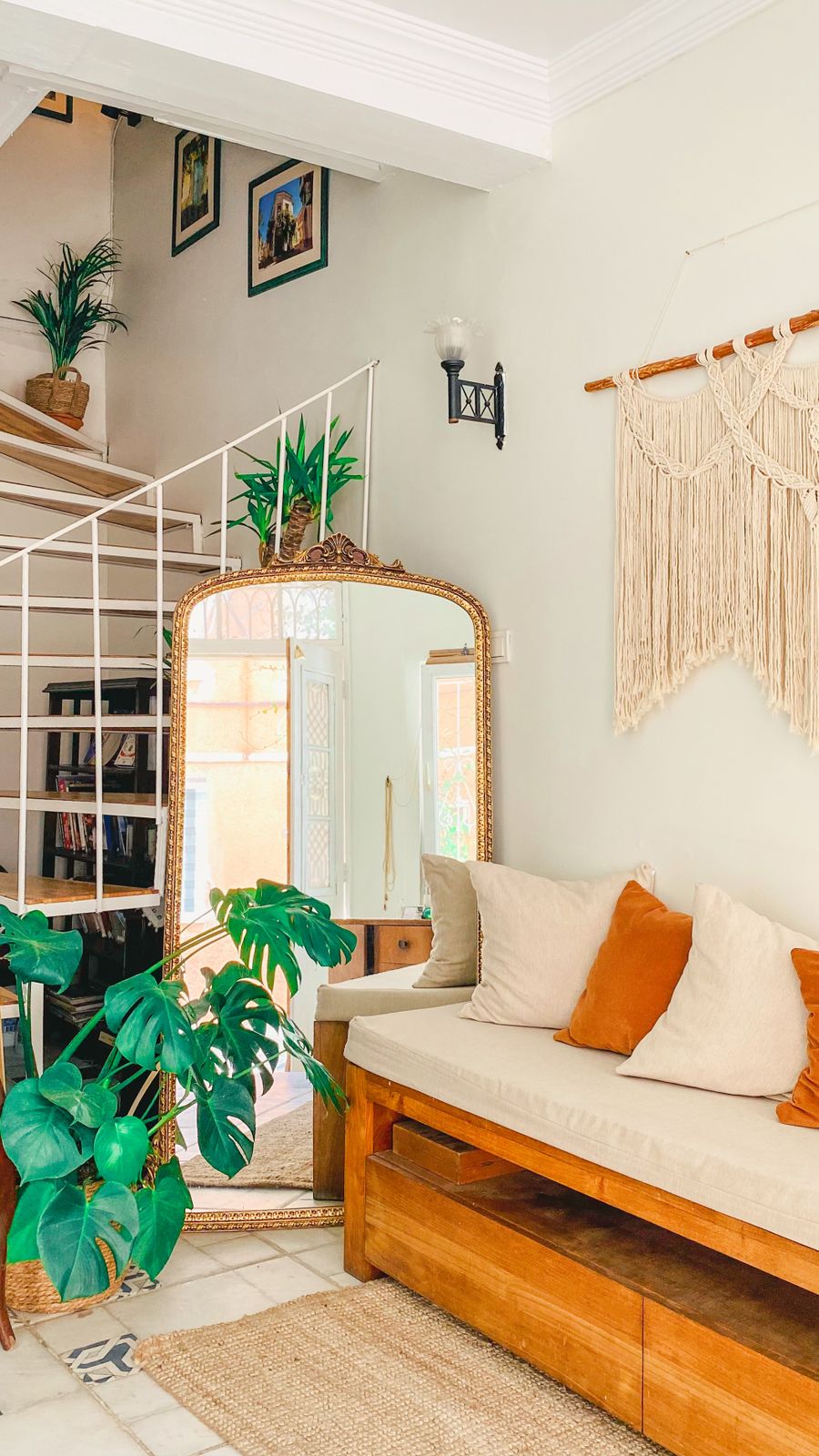 Rustic living room with plants and natural decor