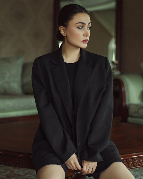 Free Portrait of a Model in Black Suit and Shorts Stock Photo