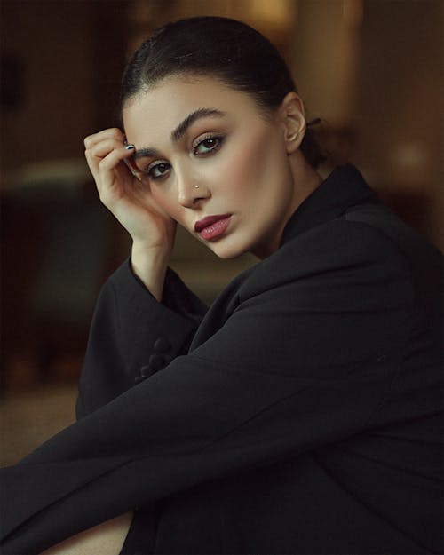 Free Portrait of a Brunette in Black Suit Stock Photo