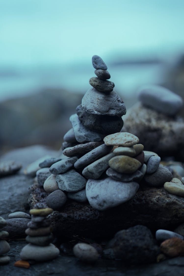 Gray Stone Stack In Close Up Shot