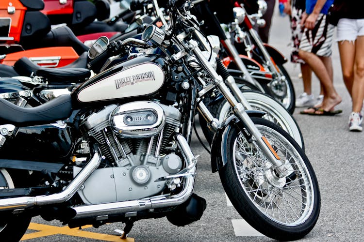 Classic Bikes In Line On Street