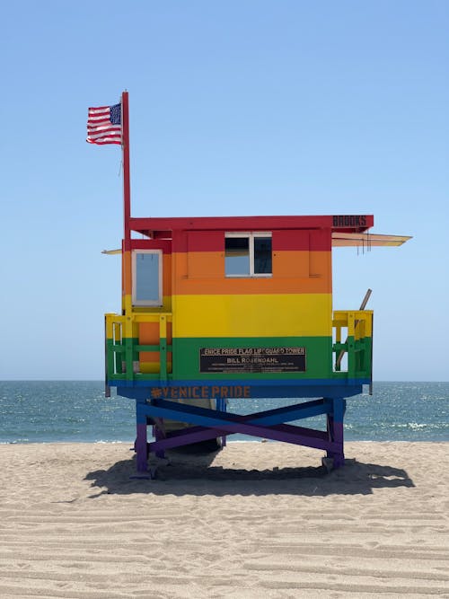 Wooden Lifeguard Tower Under the Blue Sky