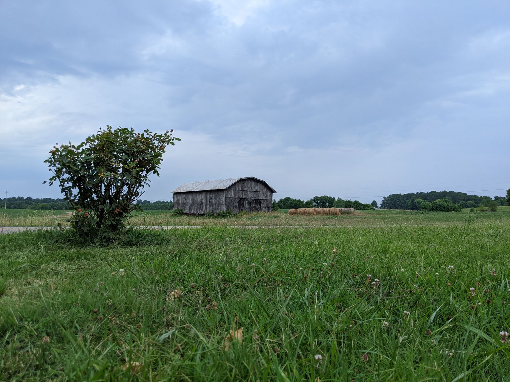 Rustic barn and green fields in rural Kentucky near Bardstown