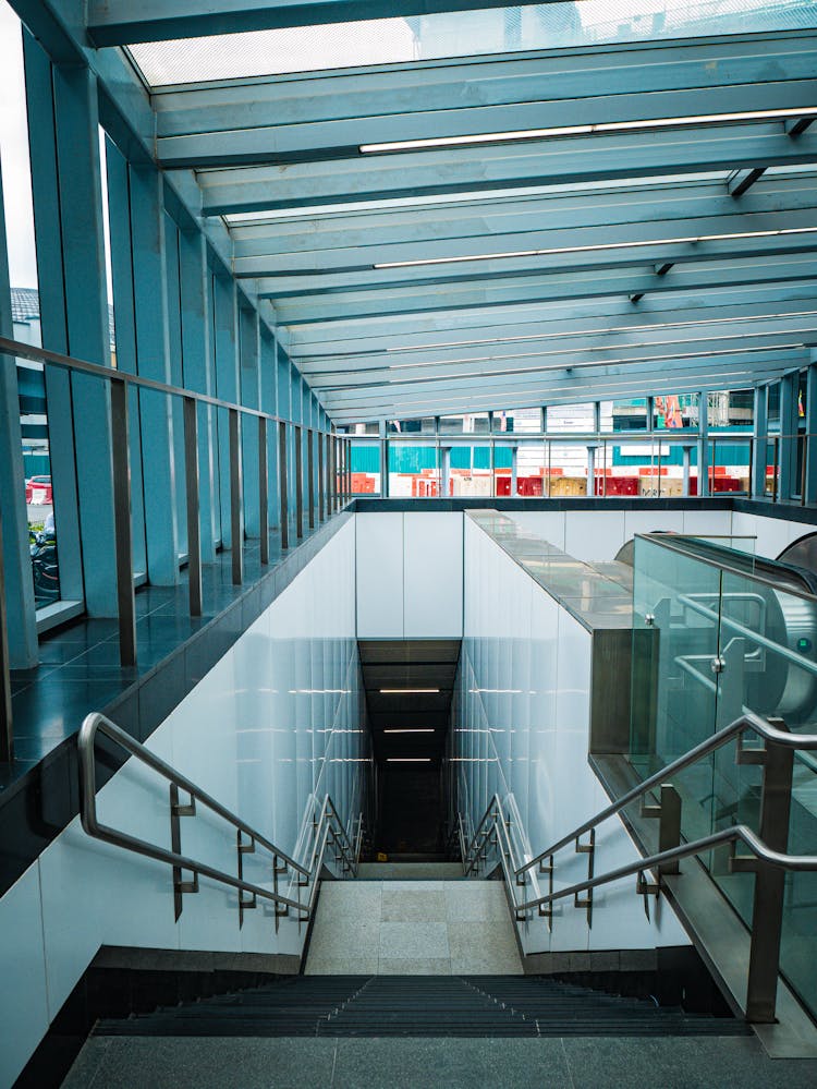 High Angle View Of Stairs And Subway Entrance