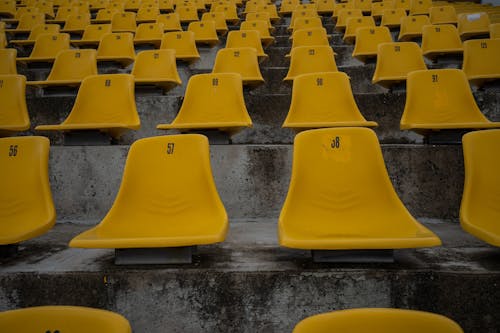 Rows of  Yellow Plastic Chairs with umbers