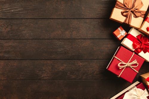 Red, White, and Brown Gift Boxes