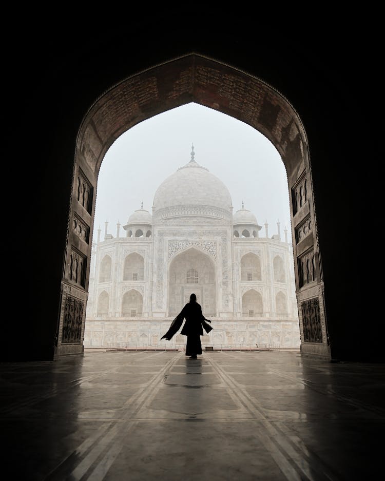 Silhouette Of A Woman Against Taj Mahal, India