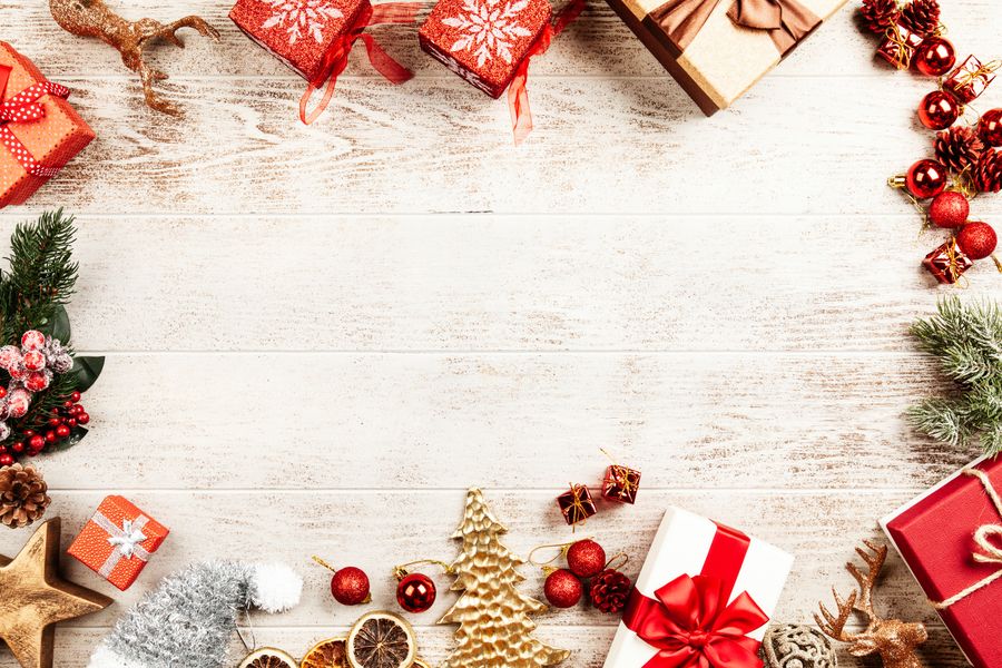 Warm Christmas lights and decorations creating a festive holiday atmosphere