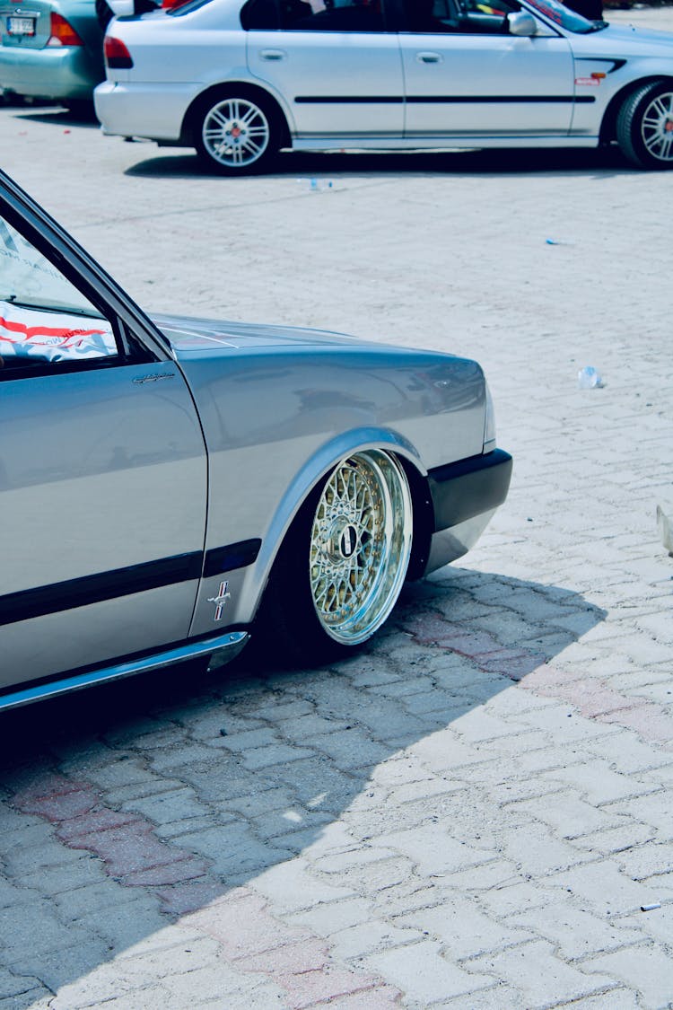 Front Wheel Of A Silver Car