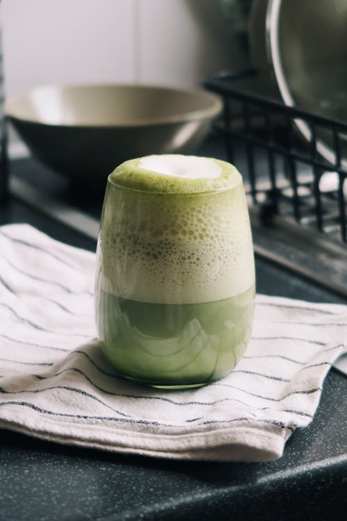 Glass of Matcha on a Tea Towel