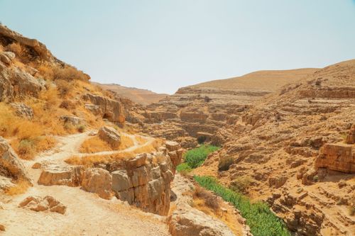 Free Explore a stunning desert canyon landscape with rugged rock formations, ideal for adventure seekers. Stock Photo