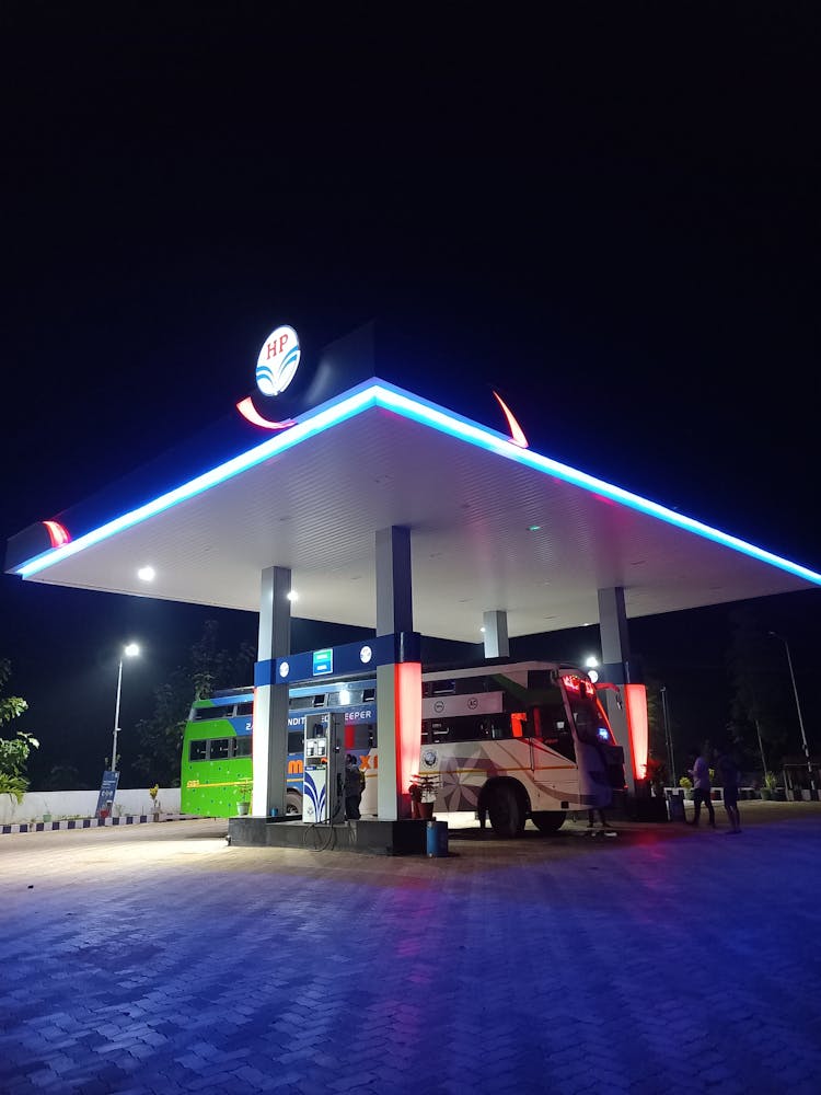 A Bus In The Gasoline Station