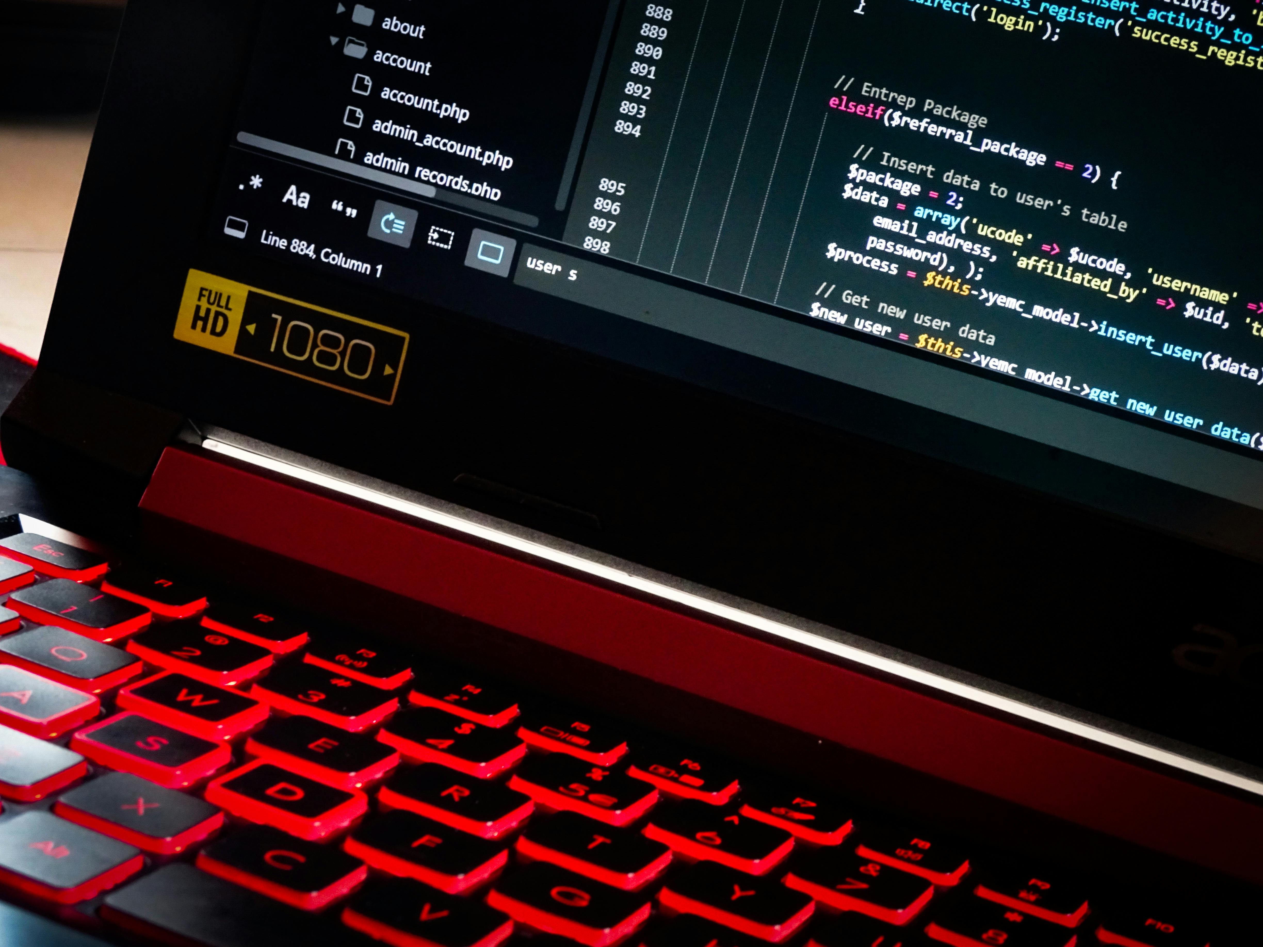 Free stock photo of code, coding, gaming laptop