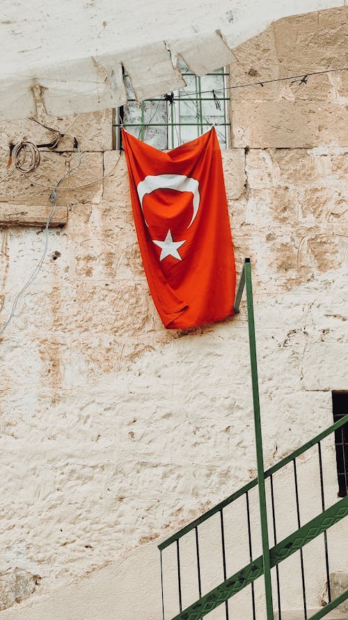 Turkish Flag on the Facade of a Building 