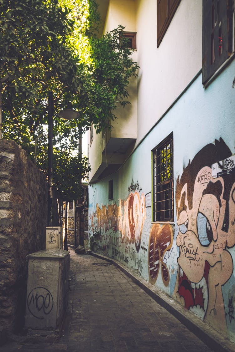 A Graffiti Wall In A Narrow Alley
